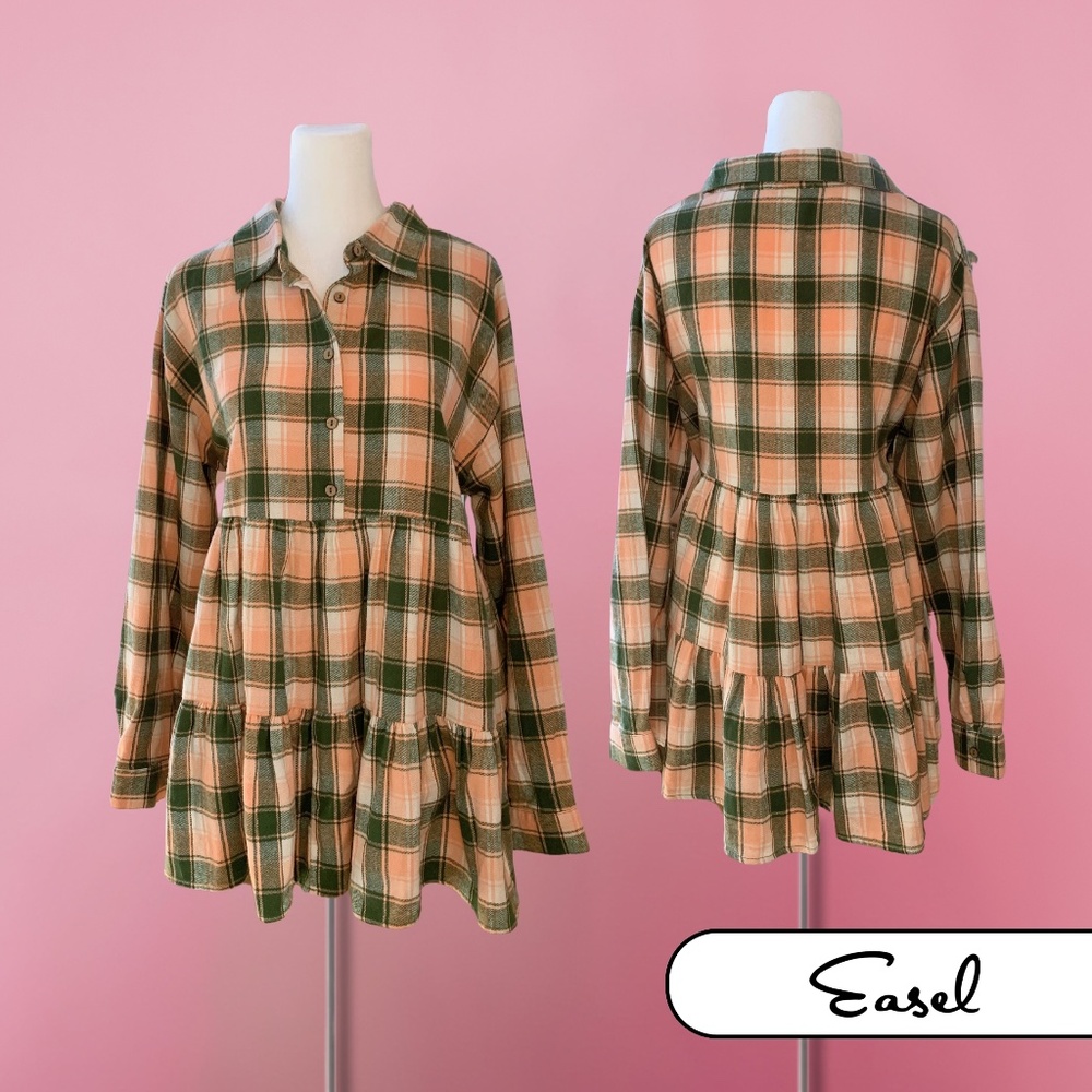 Easel Oversized Plaid Tunic Top - Size Small